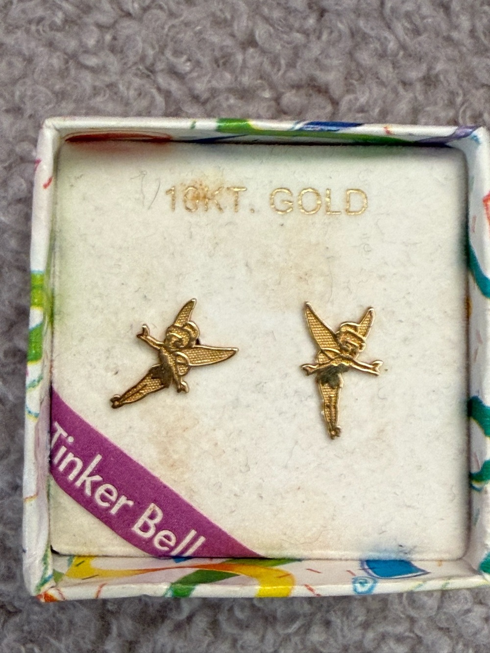 ✨ Rare Find! Nostalgic Vintage Disney 10K Solid Gold Tinker Bell Earrings—NIB